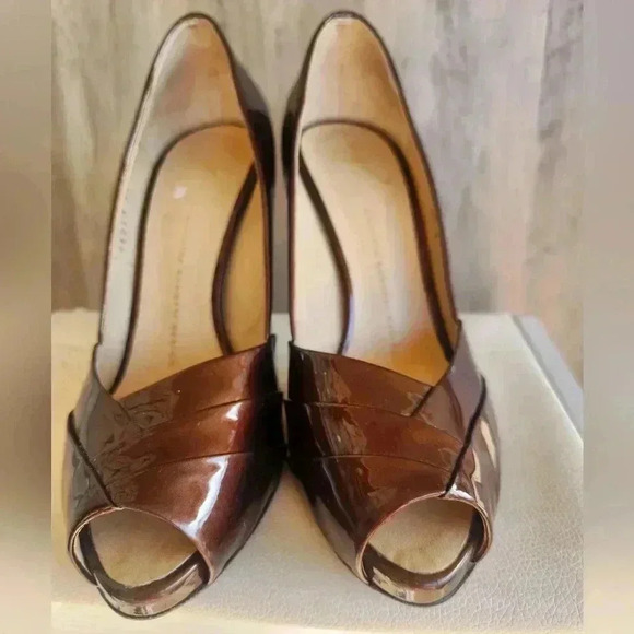 Giuseppe Zanotti Brown Patent Leather Peep Toe Criss Cross High Heel Pumps Sz 9 - Picture 5 of 11
